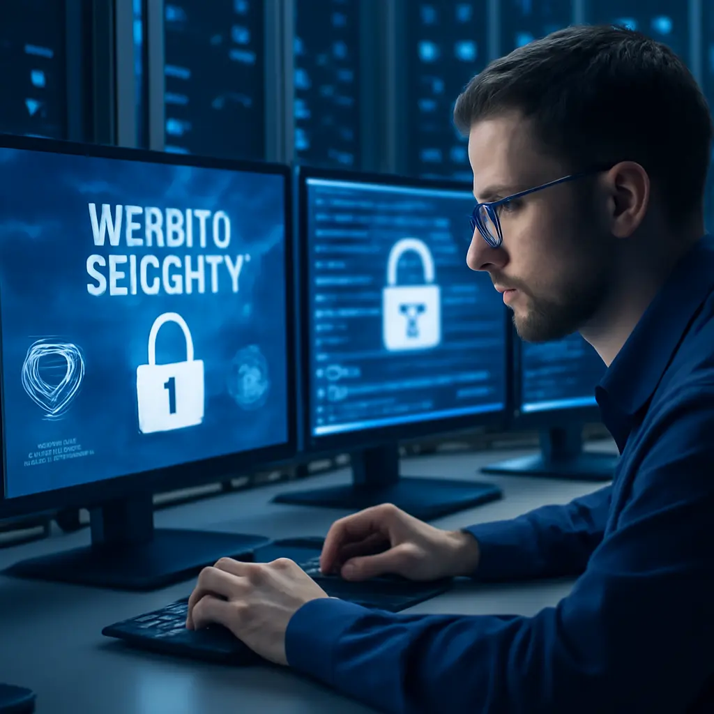 Инженер проверяет защиту сайта Инженер за монитором проверяет автозащиту сайта